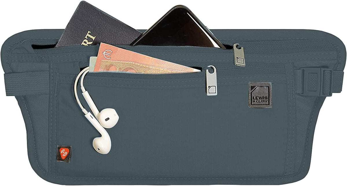 Lewis N. Clark Travel Money Belt Pouch, Slim RFID Blocking Anti Theft Waist Stash Pouches for Cash, Cards and Passport Holder