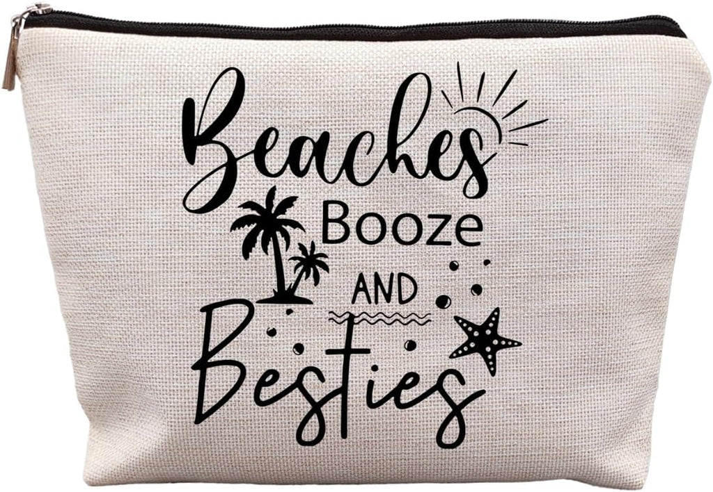Girls Trip Gifts, Girls Weekend Bestie BFF Friendship Gifts for Women Friends, Beaches Booze and Besties Canvas Makeup Bag Cos