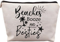 Girls Trip Gifts, Girls Weekend Bestie BFF Friendship Gifts for Women Friends, Beaches Booze and Besties Canvas Makeup Bag Cos