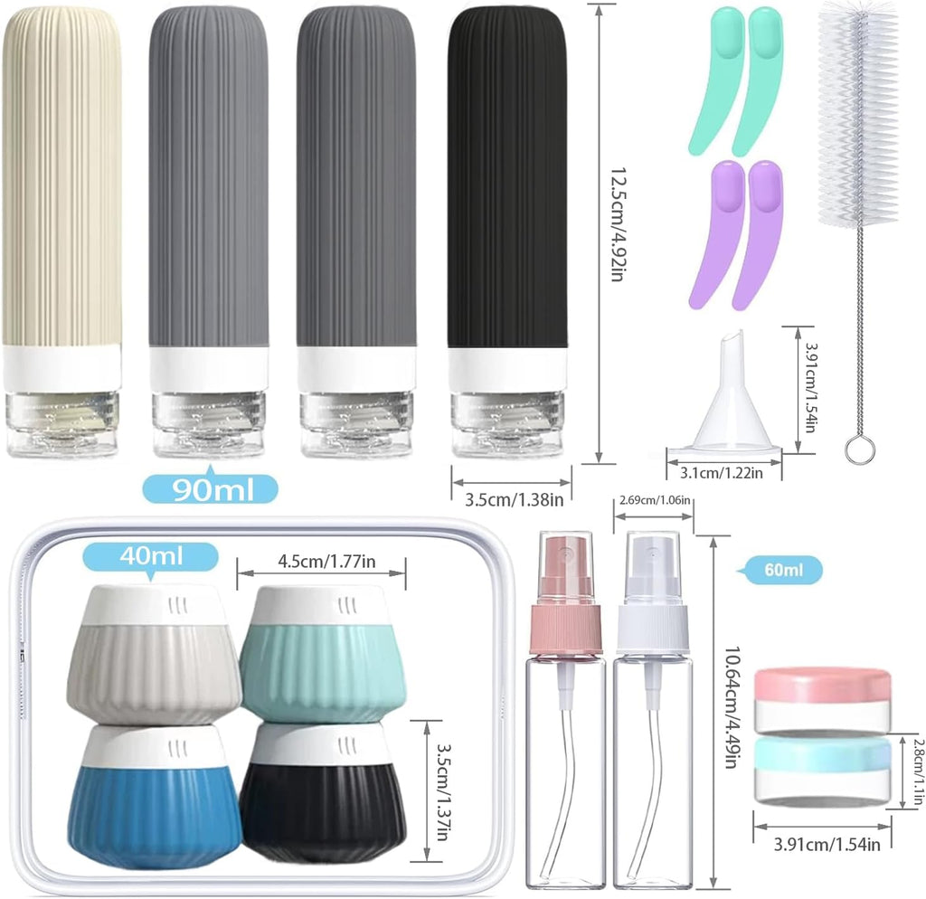 18Pack Travel Bottles for Toiletries TSA Approved Silicone Travel Containers for Toiletries, Leak Proof Refillable Liqus Shampoo And Conditioner travel Essentials toiletry Bottles (BPA Free)