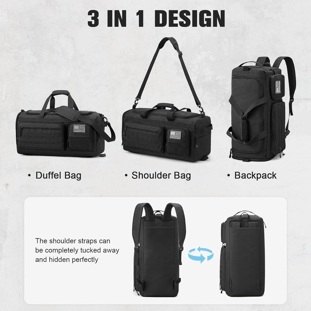 G4Free 3-in-1 Duffle Bag Travel Gym Sports, Large Tactical Duffel Backpack