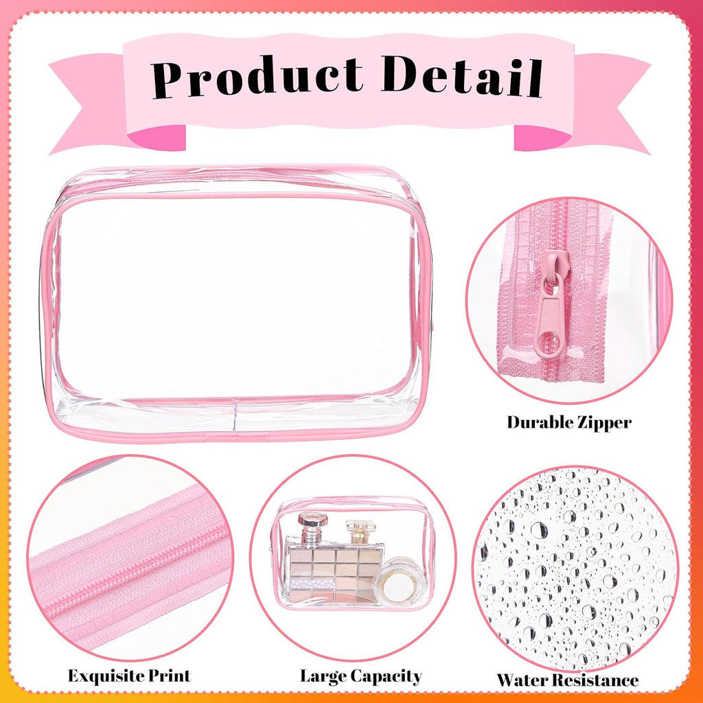 Shinylin 15 Pcs Clear Makeup Bag with Zipper, PVC Bag, Pink Orange
