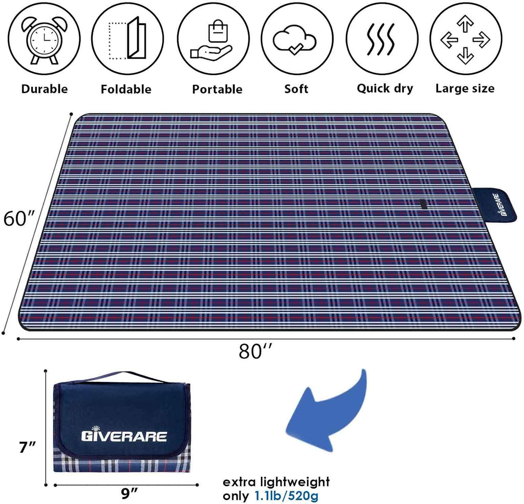 Picnic Beach Blanket, Sandfree Waterproof Outdoor Foldable Mat 80x60in