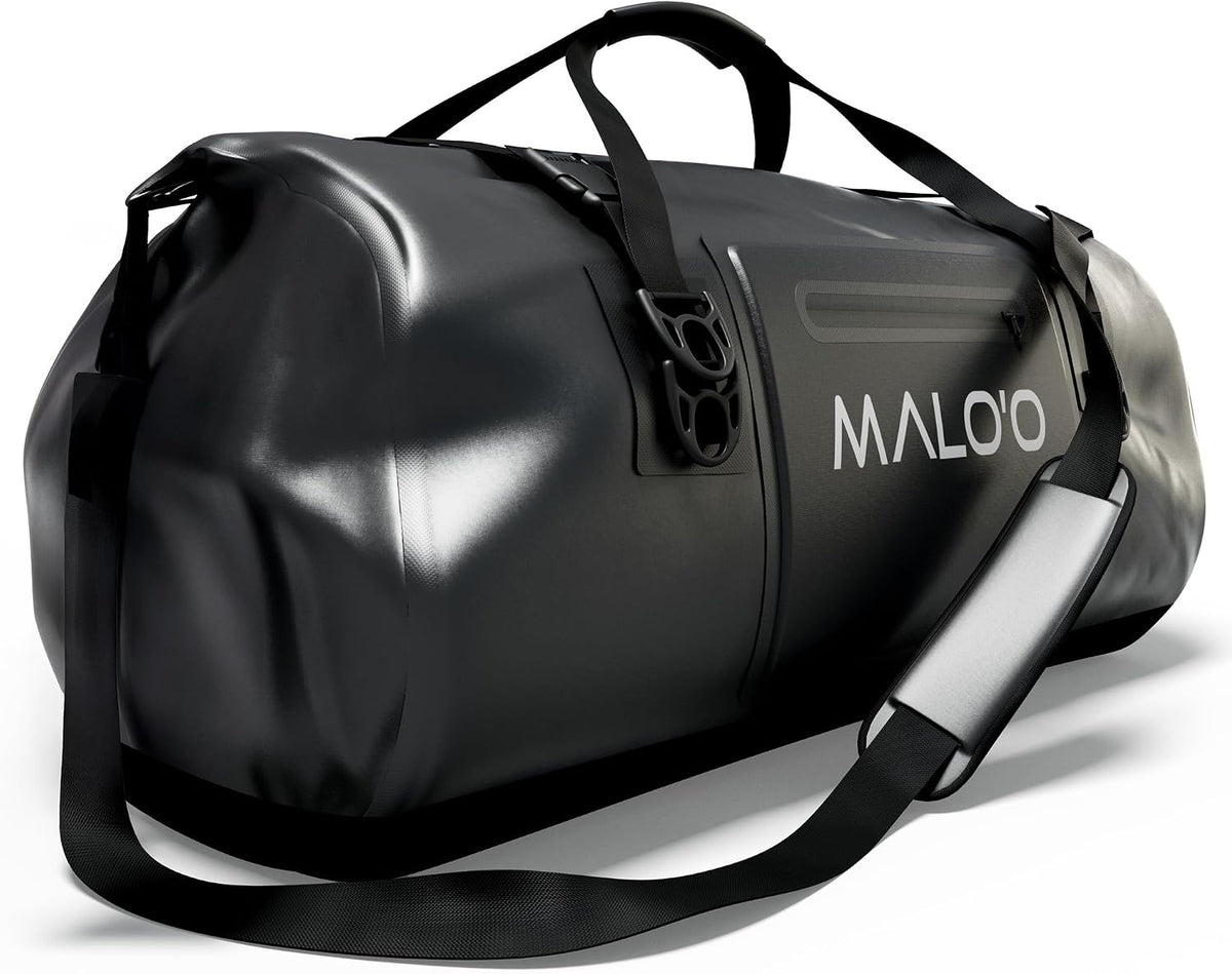 Malo’o Waterproof Dry Duffel, Heavy-Duty Roll Top Waterproof Gear Bag with Shoulder Strap & Molle Loops, Marine Duffel for Kayaking, Boating, Camping, Beach & Travel, Black, 60L