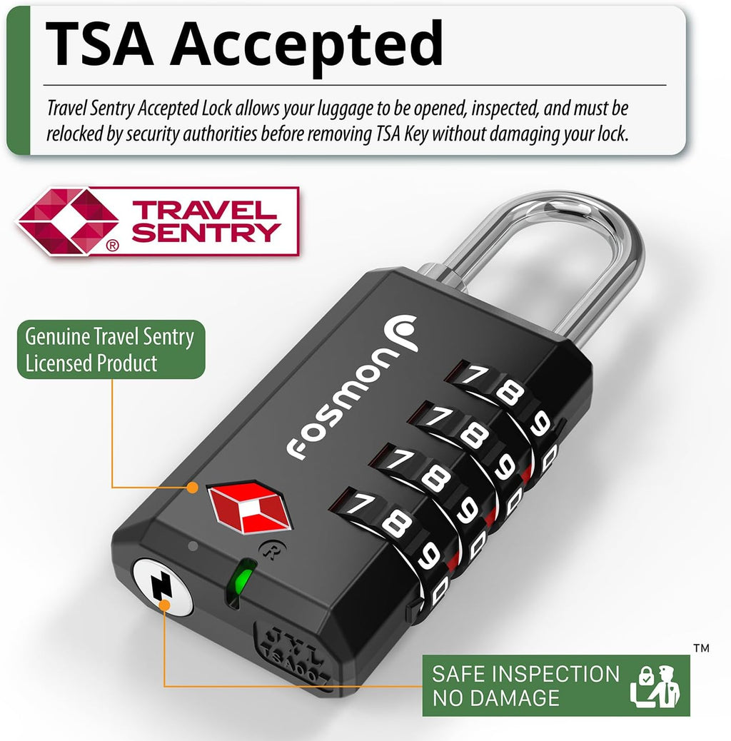 Fosmon TSA Approved Luggage Locks, 4 Digit Combination Padlock, 4 Pack
