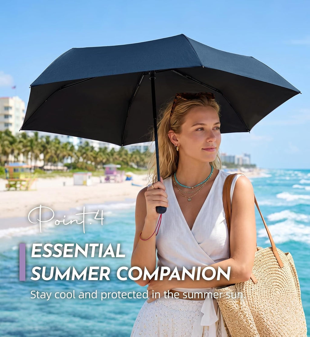Umbrella Travel Size Mini Compact for Rain, UPF 100+ UV Protection