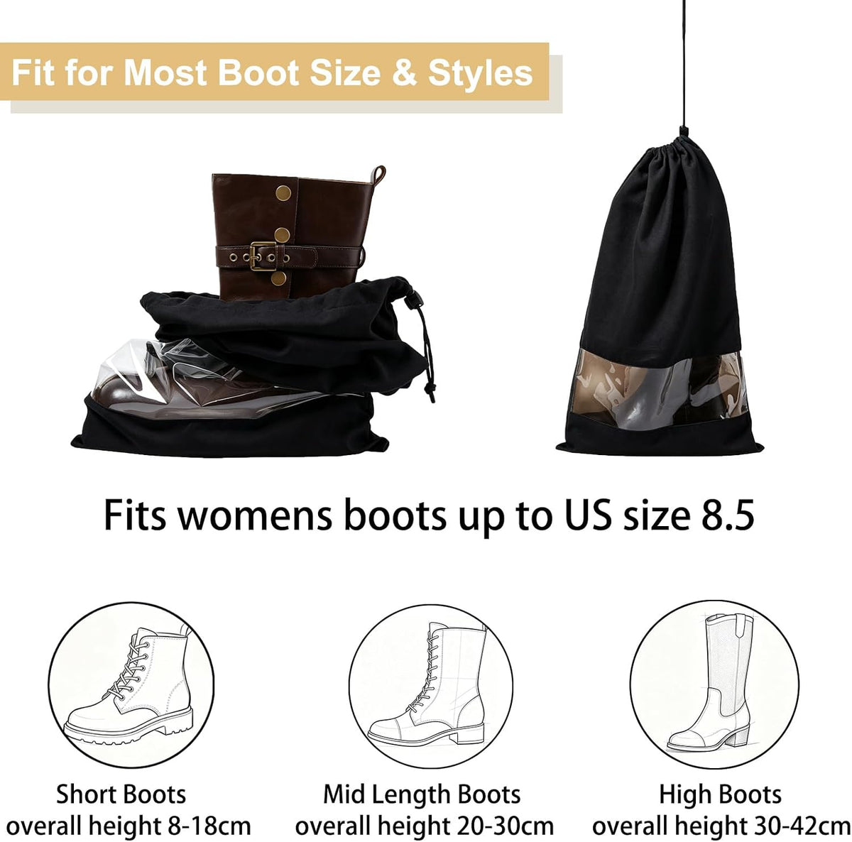 4 Pack Single Boot Bag, Portable Dust Proof Boot Bags for Cowboy Boots