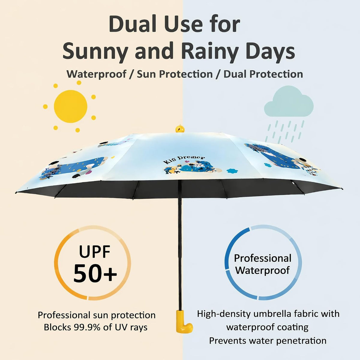 Cute Cartoon Umbrella, UPF 50+ Compact for Women