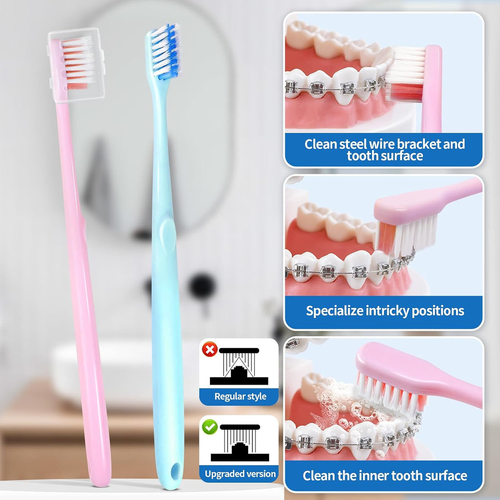 Orthodontic Care Travel Kit | V-Shape Toothbrush with Soft Bristles, Interdental Brushes, Orthodontic Wax, and Breathable Case | Portable Dental Kit for Braces and Aligners（BLUE）