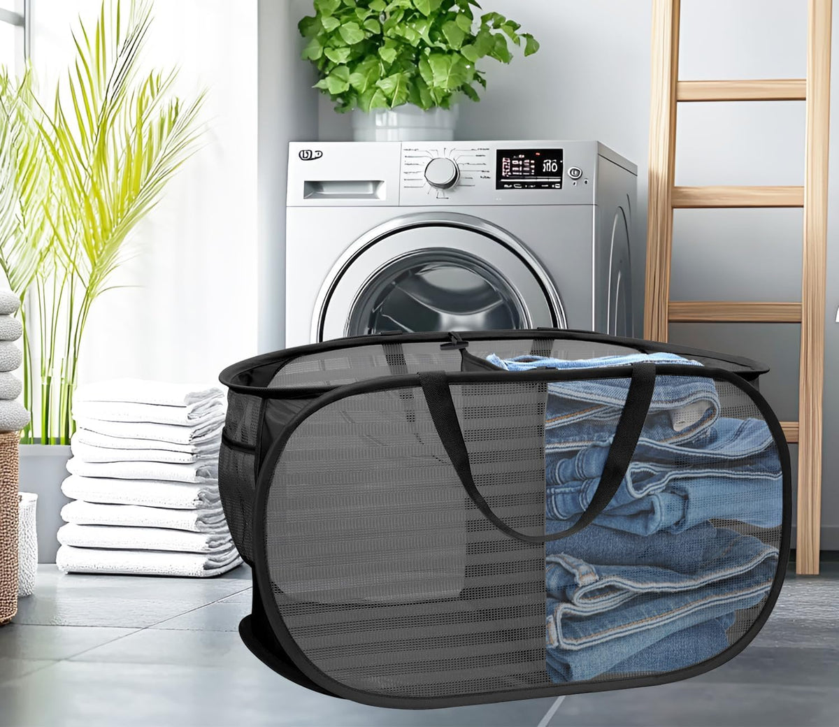 Collapsible Laundry Hamper Basket,Pop Up Mesh Divider Bag for Laundry Room