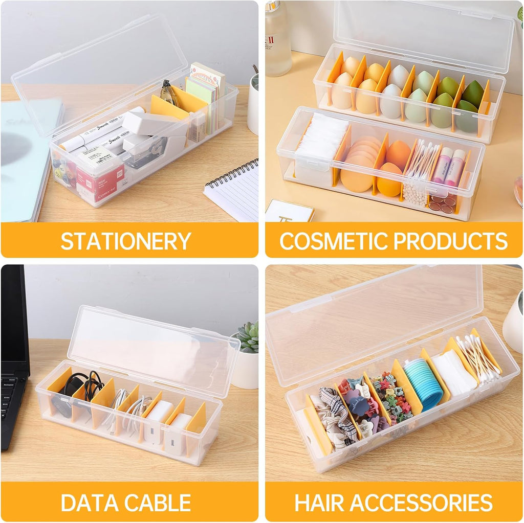 PAVSTINE Clear Cable Organizer Box with Lid and Adjustable Dividers