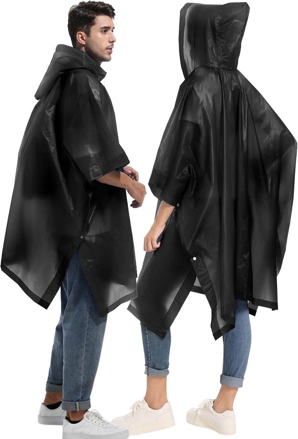 2-Pack Reusable Rain Ponchos for Adults, HOOMBOOM Raincoats Emergency Survival for Women/Men Hood and Drawstring