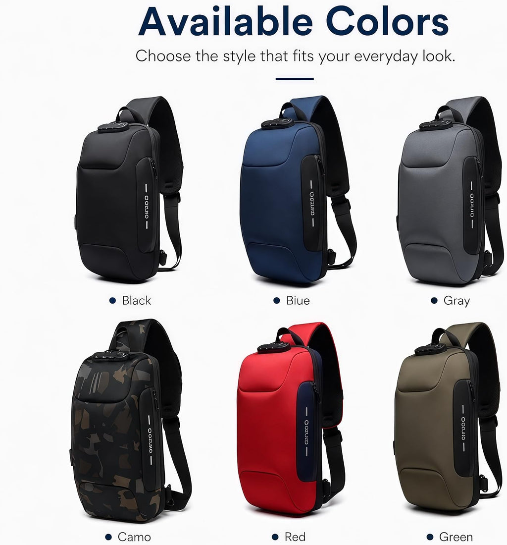OZUKO Sling Bag for Men, Anti-Theft Crossbody Bag with Combination Lock