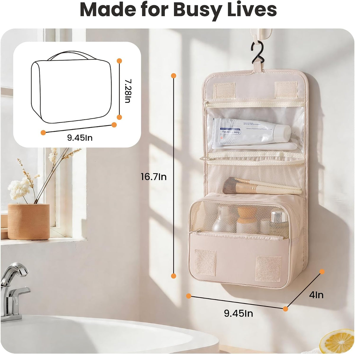 Portable Hanging Toiletry Bag for Travel,Small Multifunctional Makeup Cosmetic Bag for Women,Waterproof Travel Toiletries Organizer,Shower Bathroom Pouch with Hook for Gym,Camping - Pink Cherry