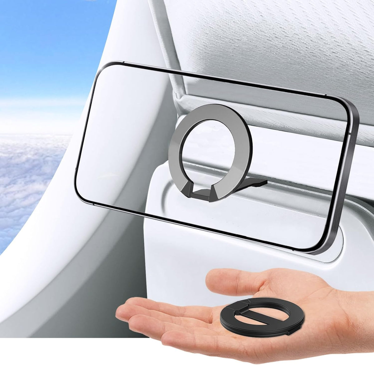 Mini Phone Holder for Plane Seat Back, Airplane Mount for MagSafe, Black