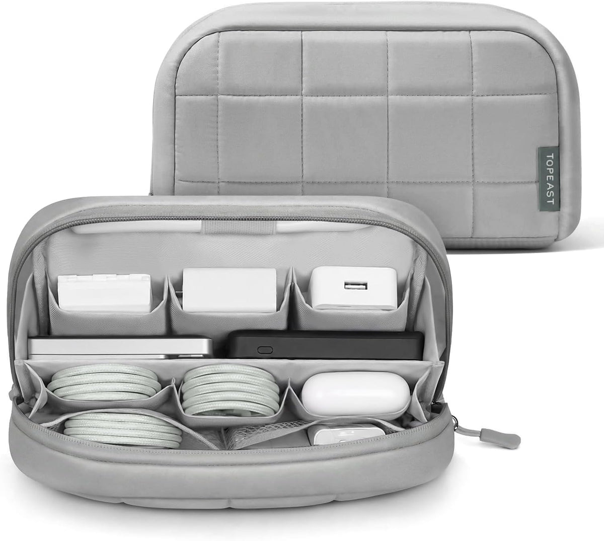 TOPEAST Quilted Cable Organizer Bag,Soft Tech Pouch Travel Electronics Case