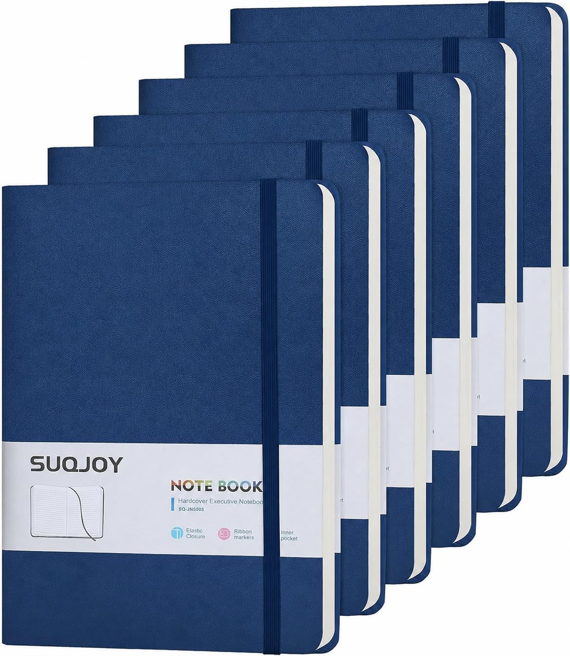 SUQJOY Lined Journal Notebooks, 6 Pack 160 Pages, 5.5x 8.2-Inch Journals for Women Men, Hardcover Notebook with 100 gsm Thick Paper, A5 Size College Ruled Notebook for Writing/Travel/Work (Blue-6 Pack)