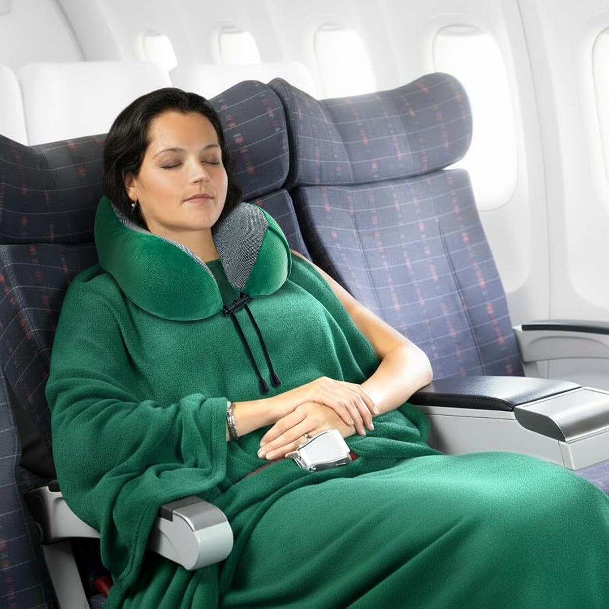 urnexttour Travel Pillow and Blanket Set Neck Pillow Airplane Foam Green