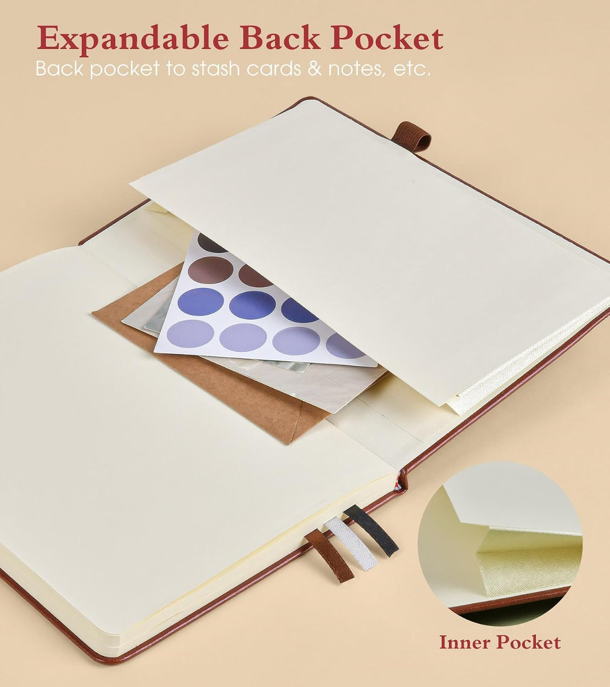 PAIBAS A5 Lined Journal, Leather Bound Notebook for Work & Travel 5.8"×8.5"