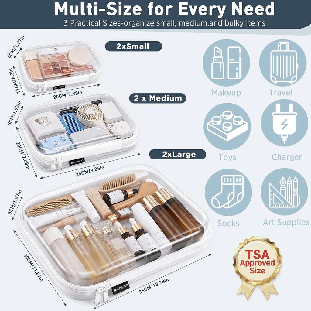 Clear Hard Shell Zipper Case Makeup Storage Organizer Pouches TSA Approved