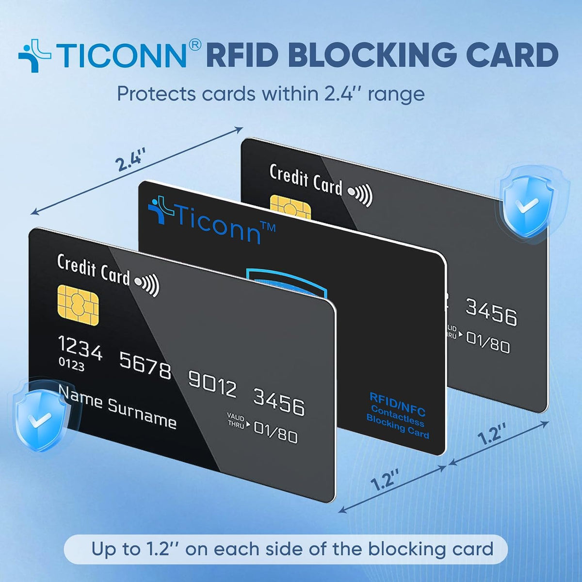 TICONN 2 Pack RFID Blocking Card, Anti-Theft NFC Credit Card Protector