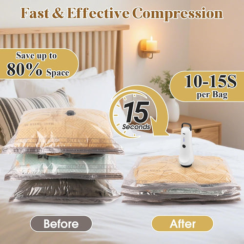 18 Pack Vacuum Bags for Travel, with Cordless Pump, 80% Space Saver Bags