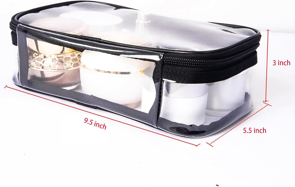 Portable Zippered Transparent Vinyl Travel Cosmetic Bag Clear PVC Makeup Kits Organizer Utility Pouch See Through Plastic TSA Approved Toiletry Carry Pouch
