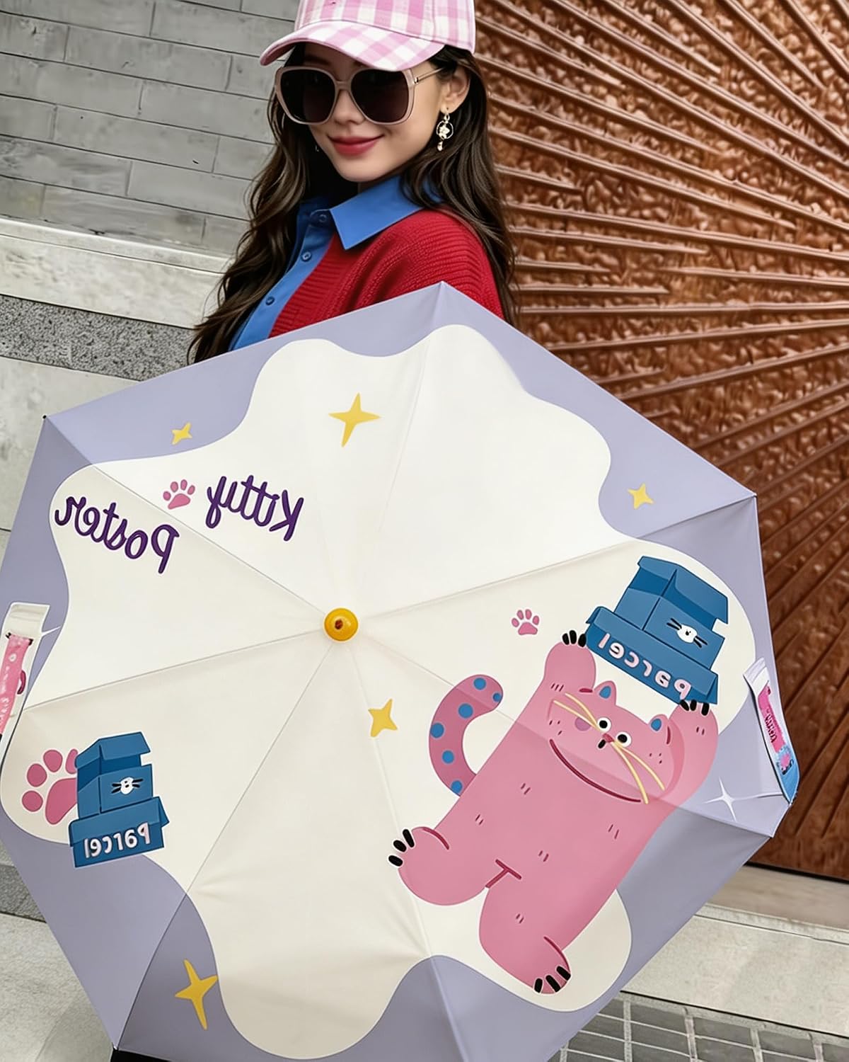 Cute Cartoon Umbrella, UPF 50+ Compact for Women