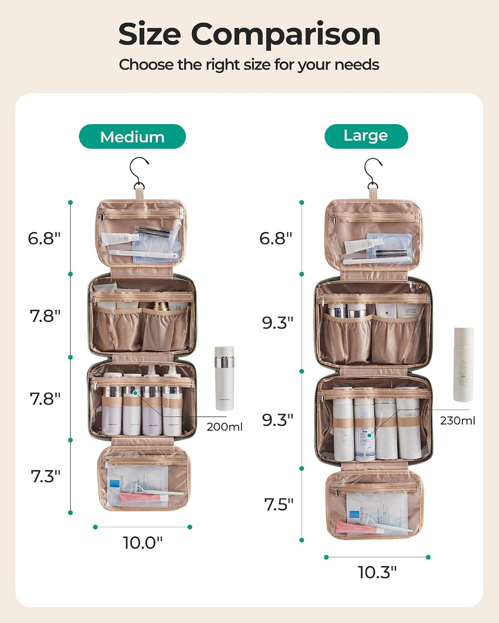 BAGSMART Toiletry Bag Hanging Travel Makeup Organizer with TSA Approved Transparent Cosmetic Bag Makeup Bag for Full Sized Toiletries, Large-Blue