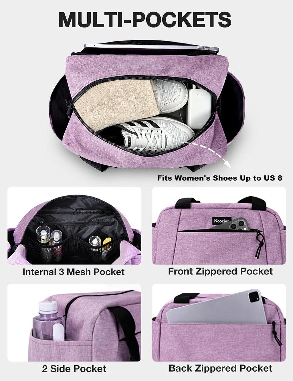 Noozion 14 inch Small Gym Bag for Women & Men, Lightweight Carry On Mini Duffle Bag with Multiple Pockets, Sports Bag for Travel and Workout.
