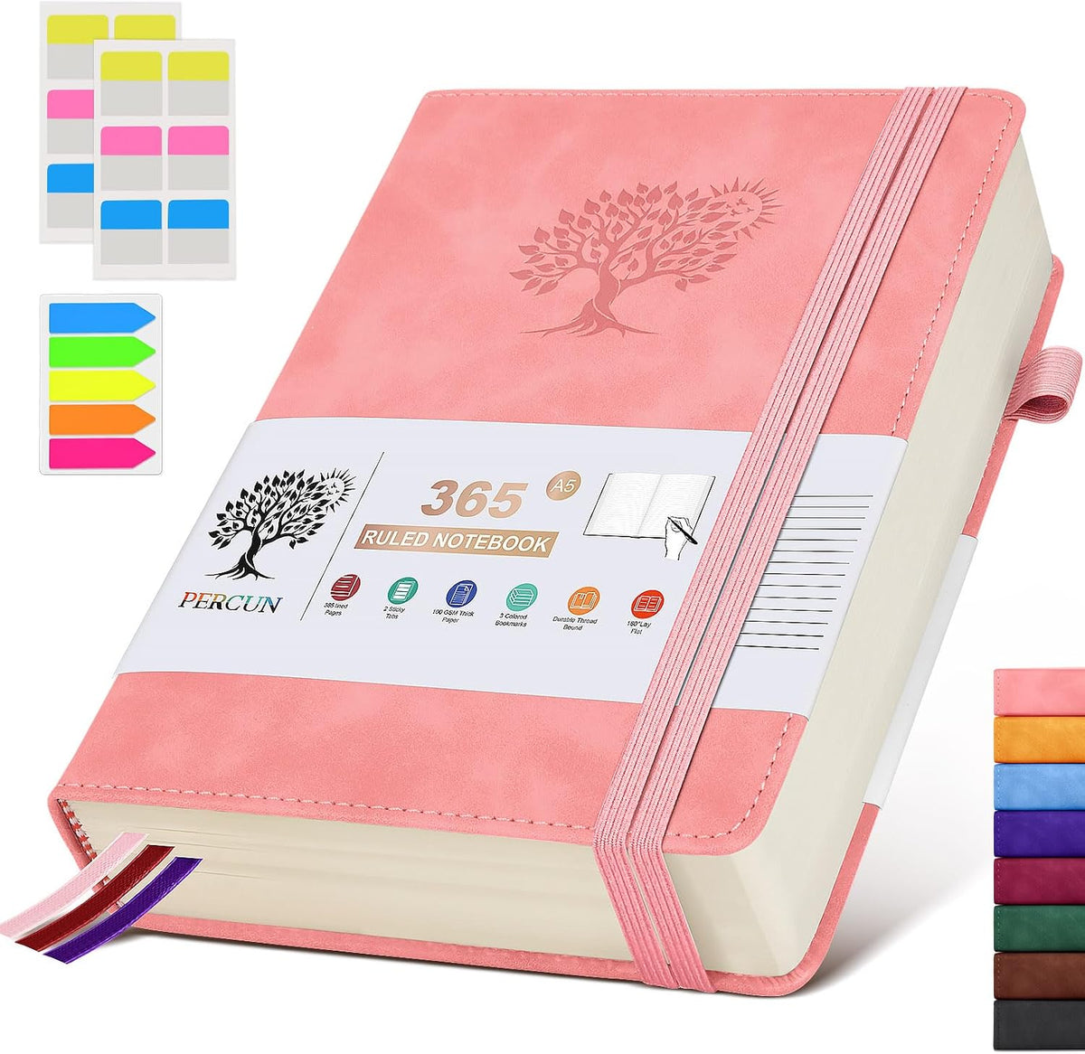 A5 Lined Journal Notebook - 365 Page Leather Journals for Writing Women & Men，Hardcover Notebook with 100Gsm Thick Pages，Daily Diary for Travel, Work，School，Note Taking，College Ruled (5.9" x 8.5")