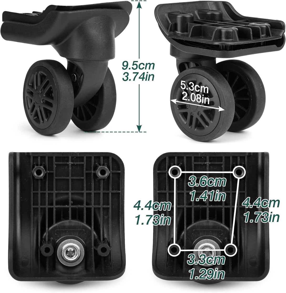1Pair Double Row Luggage Replacement Caster Wheels Suitcase Repair EA44-2