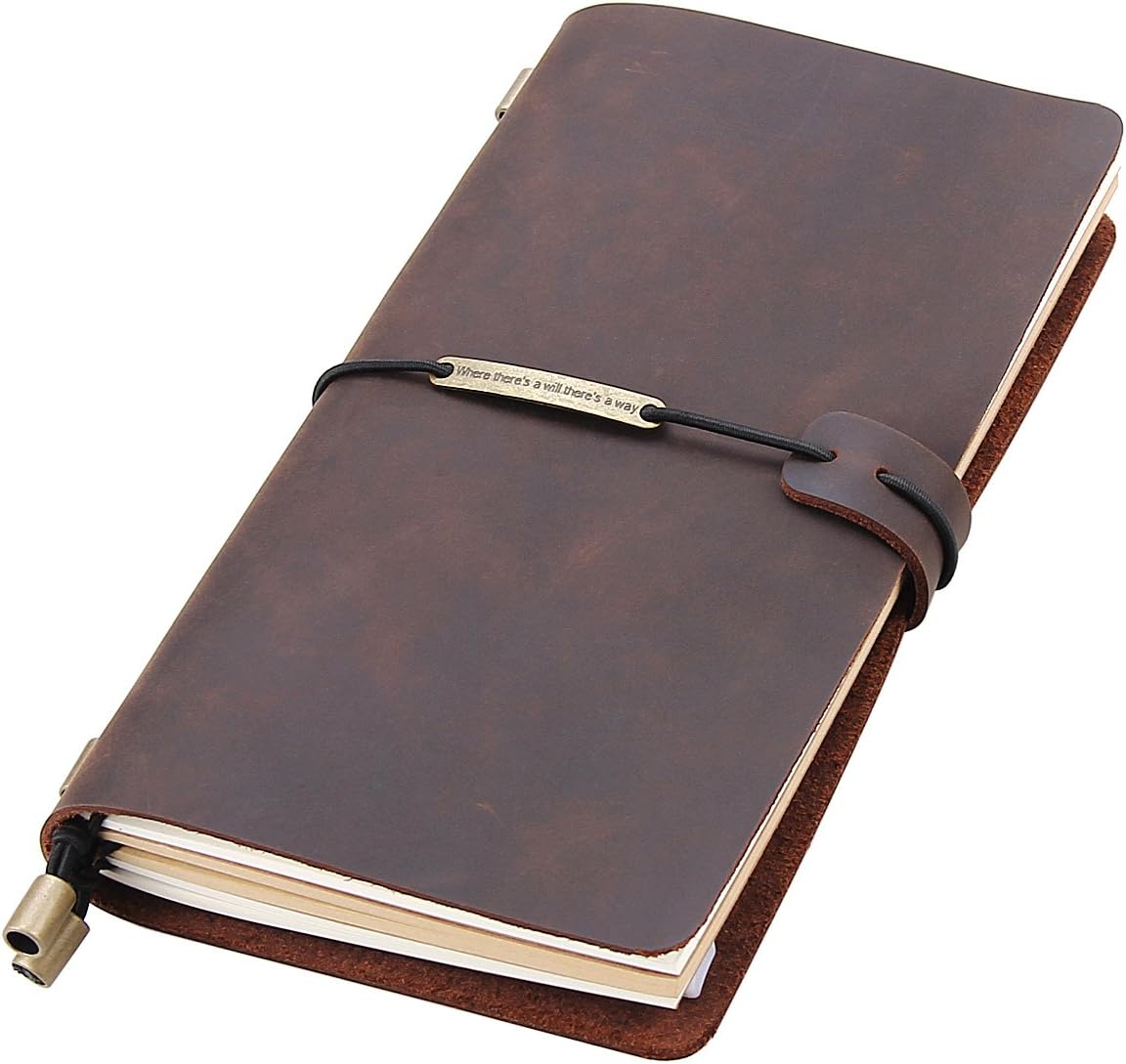 Robrasim Leather Writing Journal Notebook Refillable, Handmade Travelers Notebook for Men & Women, Perfect for Writing, Gifts, Travelers, Standard Size 8.5" x 4.5" Inches - Coffee