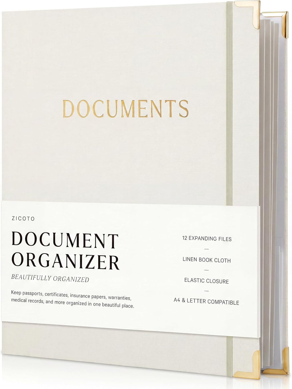 Aesthetic Document Organizer Folio - Linen Cover Life and Family Emergency Binder - Perfect Files Organizer for Your Important Documents, Birth Certificates, Passports, Social Security Cards, Photo