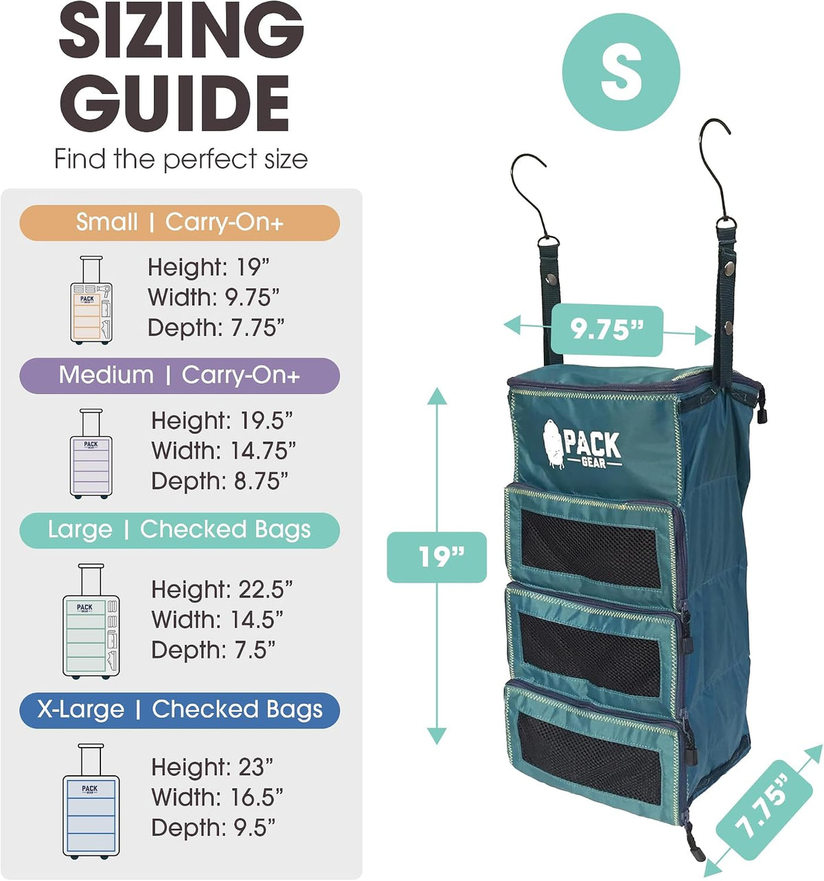 Pack Gear Small Hanging Carry-On Organizer with Mesh Windows, Green