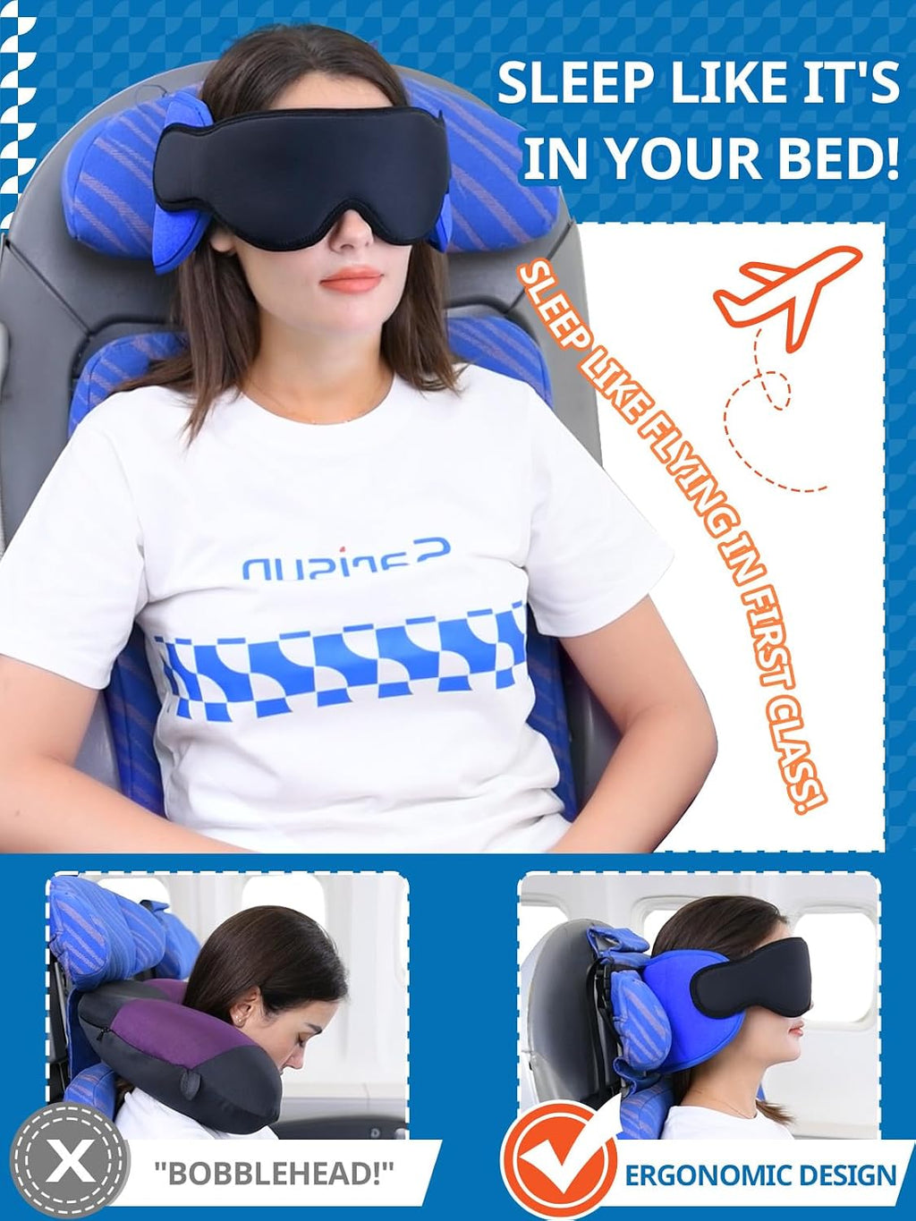 SARISUN Travel Pillows for Airplanes, 360° Stable Support for Sleep, 2pcs