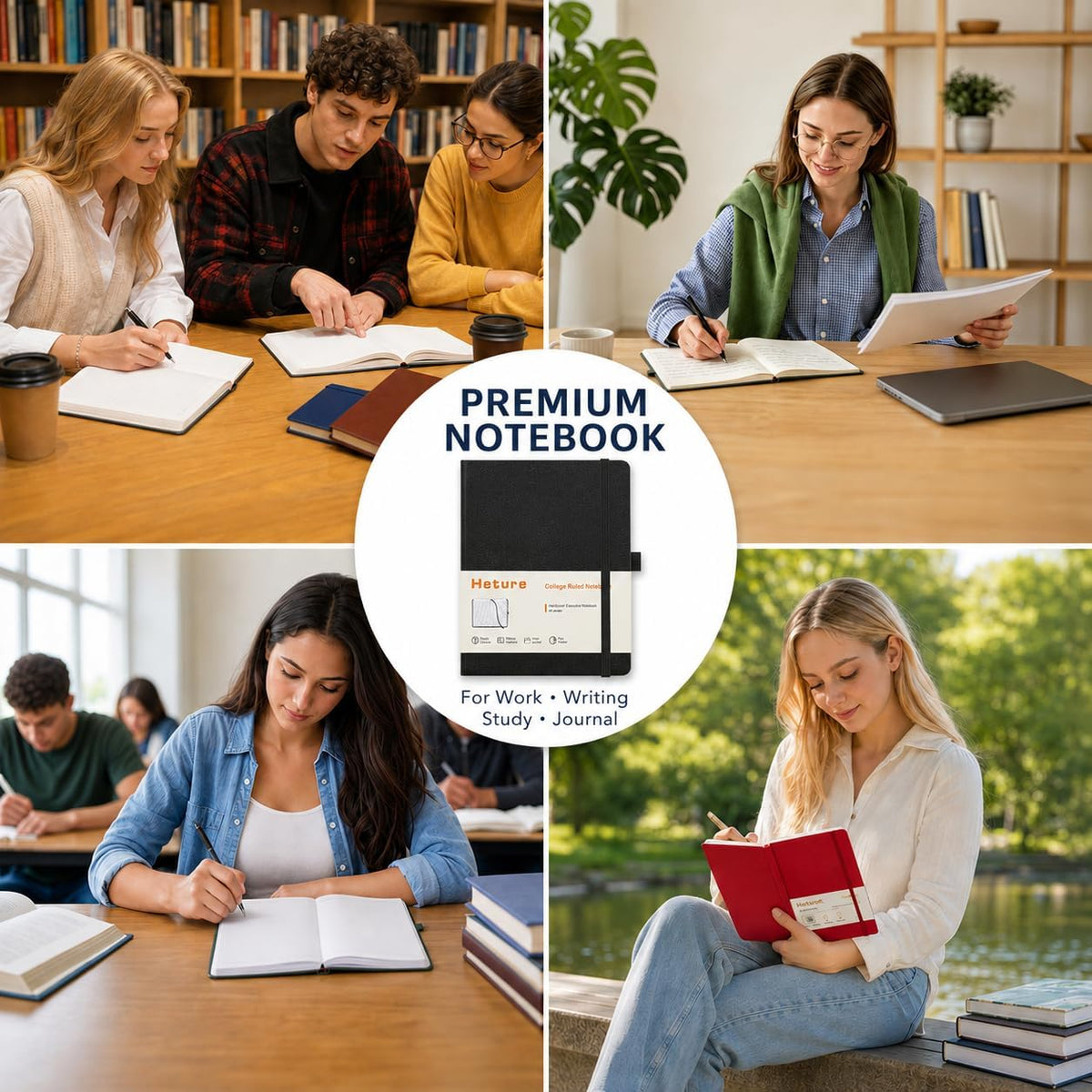 Heture Hardcover Notebooks, A5 Lined Journals Notebook for Writing 160 Pages, 8.2 x 5.5 inch, Classic Ruled Notebooks for College/Work/Travel (Lined-10 Pack, Black)