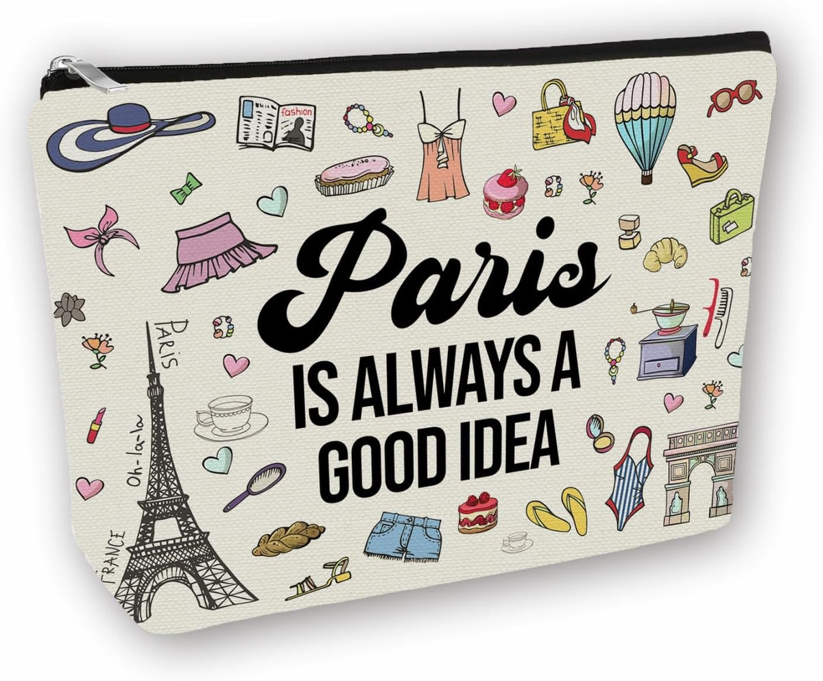 Paris Travel Essentials Makeup Bag For Women & Teen Girl Travellers Gifts