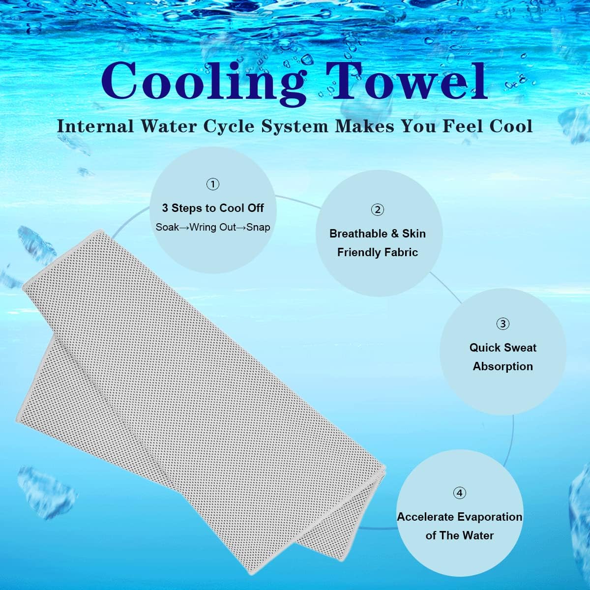 Cooling Towel,Vofler [4 Pack] Cool Towels Microfiber Chilly Ice Cold Head Band Bandana Neck Wrap (40"x 12") for Athlete Men Women Youth Kids Dogs Yoga Outdoor Golf Running Hiking Sports Camping Travel