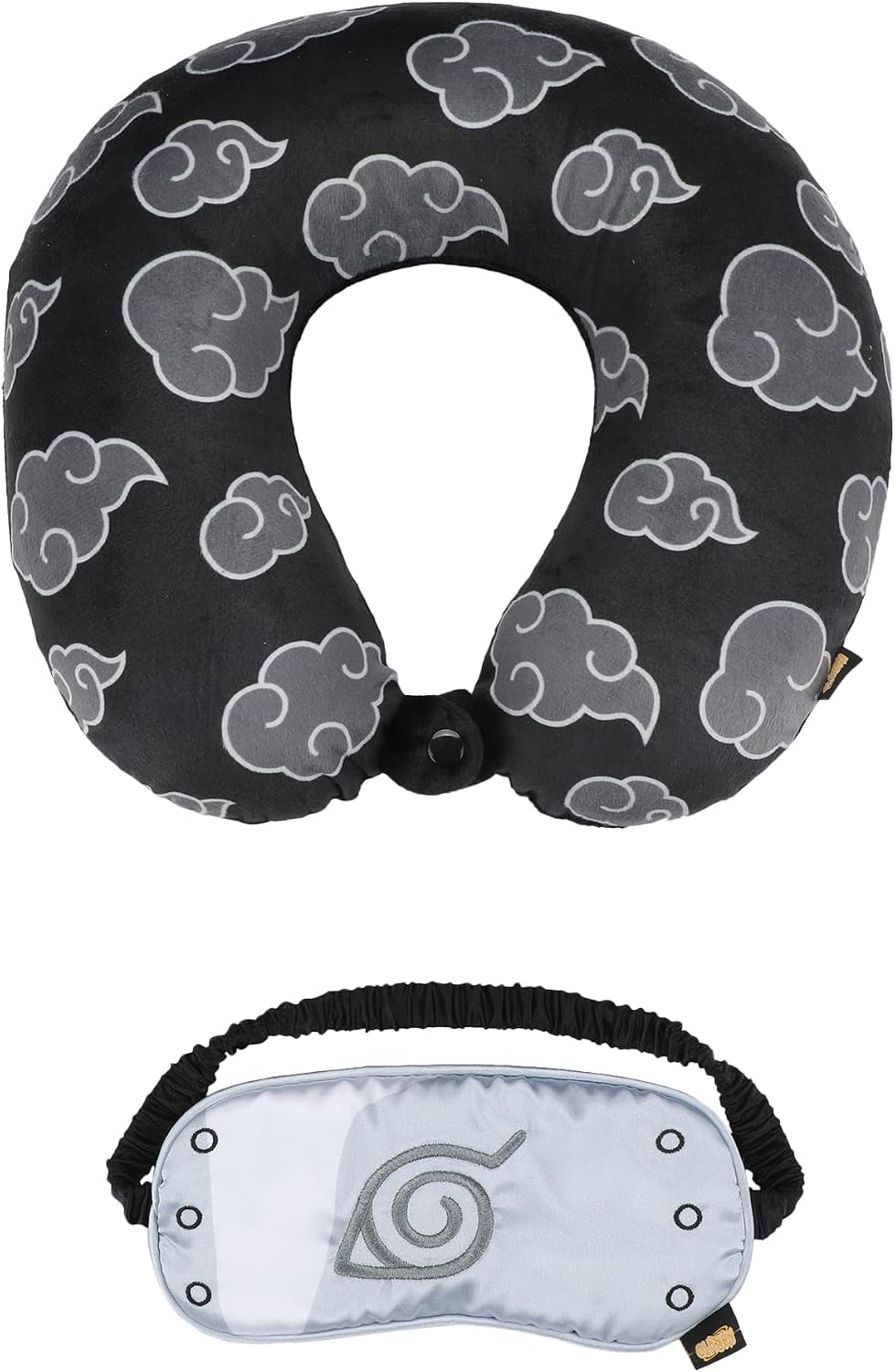 Bioworld Naruto Gray Clouds 3-Piece Neck Pillow Travel Set with Eye Mask & Blanket
