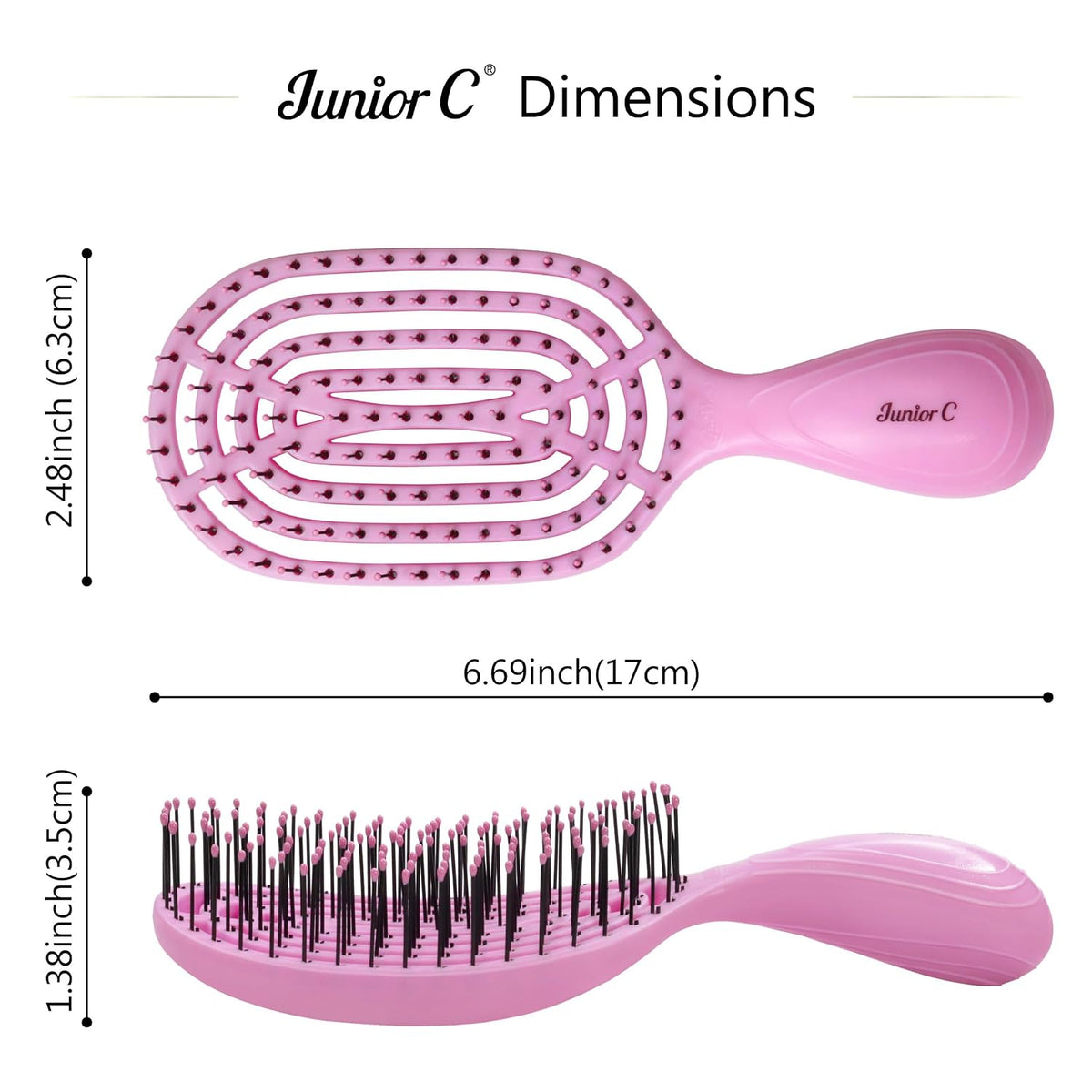 NuWay 4Hair® Junior C® Compact Scalp Care Hair Brush – Curved Vented Brush for Gentle Scalp Massage, Quick Drying, Wet & Dry Hair (Candy Pink)