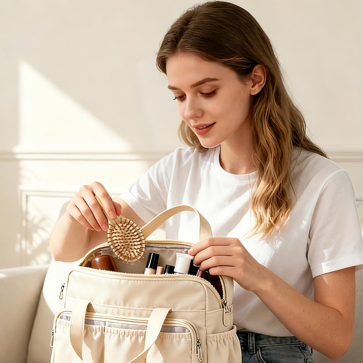 12 Pack Mini Bamboo Air Cushion Hair Brush, Bulk Wooden Hair Brush