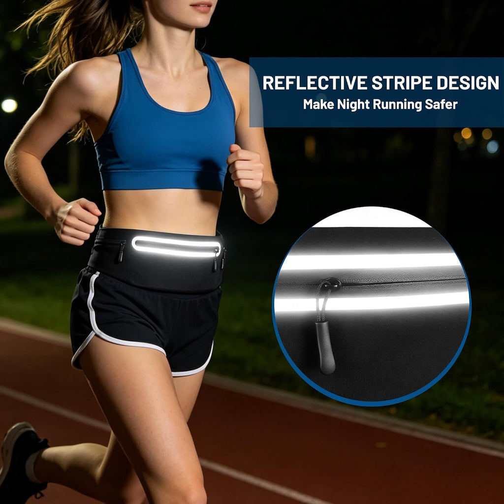 Running Belt for Men Women, Ultra-thin Run Belt with Pockets Secure Adjustable Fanny Pack Marathon Jogging Runners Belt for Phone, Keys & Essentials - Fits 6.9'' Phones (Black, X-Large)