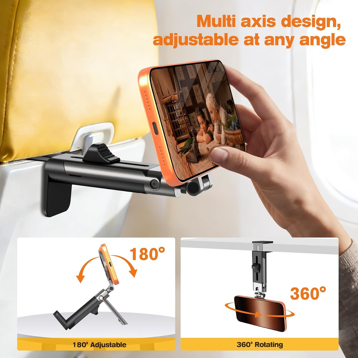 Travel Phone Holder, 2-in-1 Airplane Mount & Magnetic Tripod for iPhone