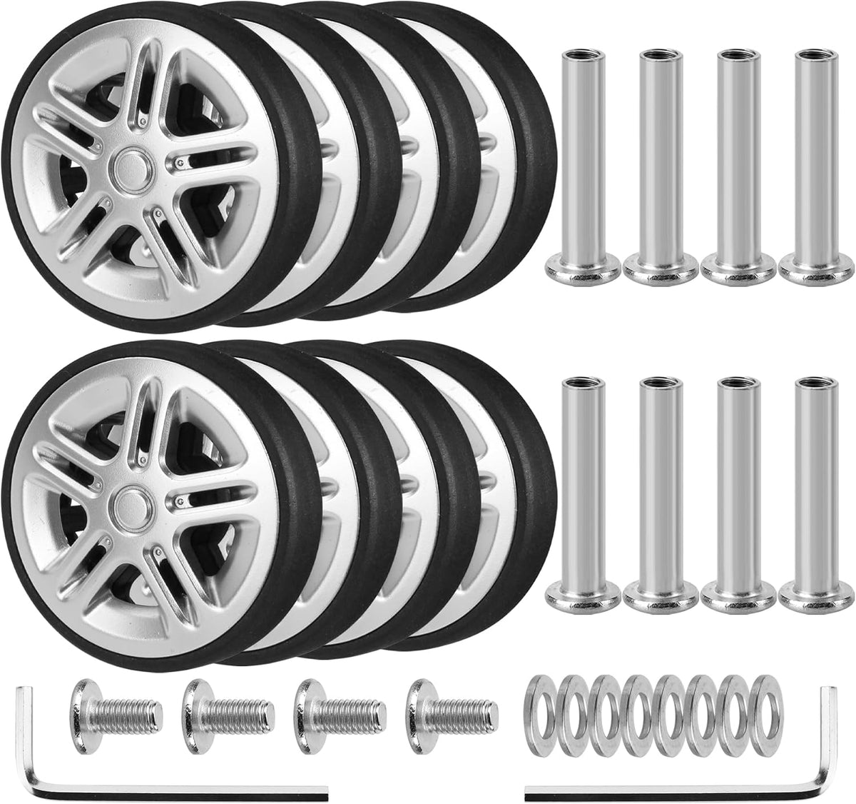 8 Pcs Double Row Suitcase Replacement Swivel Wheels OD50mm Silver A12
