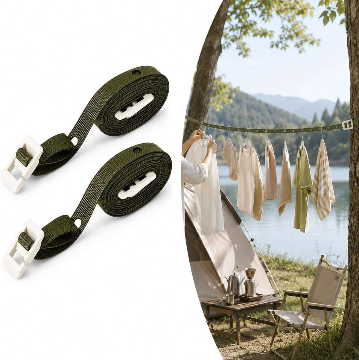 2 Pack Adjustable Portable Travel Clothesline with Buckle