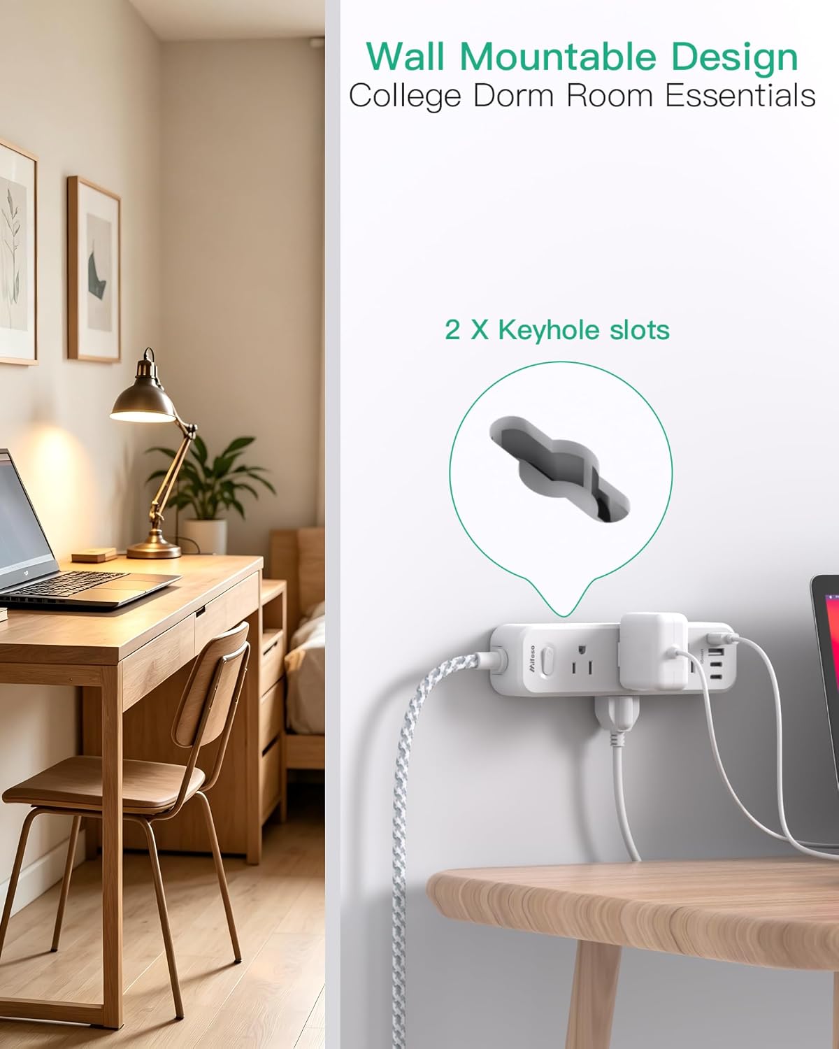 Mifaso Extension Cord, Surge Protector Power Strip, Long Power Strip with 9 Outlets 4 USB Ports, Extension Cord with Multiple Outlets, USB Power Strip for Dorm Room Essentials, College(5FT, White)