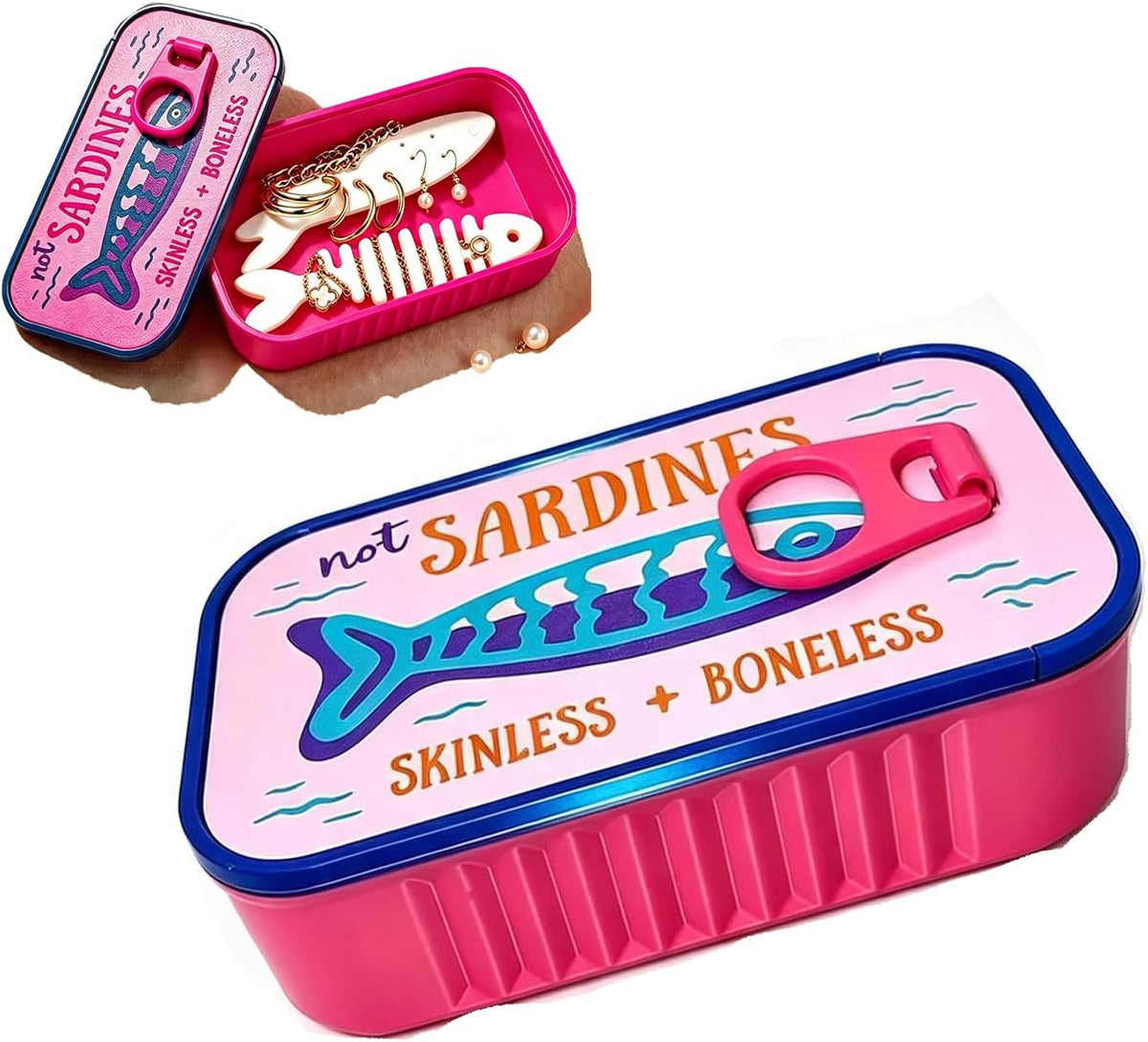 Sardines Jewelry Box Organizer with Fish-Shaped Holders for Rings, 3D Printed Fishbone Holder for Earrings, Necklaces and Rings Portable Earring Box (Pink + Rose Red)