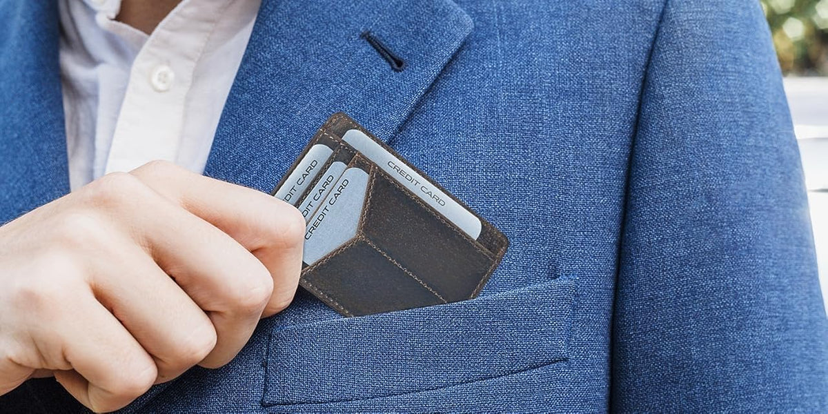 Firu-Handmade Slim Minimalist Leather Wallets for Men | RFID Blocking Front Pocket Wallet with 6 Card Slots Money Section and ID Window