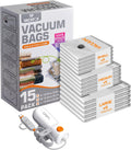 Vacuum Bags for Travel with USB & TYPE C Pump, Vacuum Seal Travel Bags, 15 Pack Carry-On Vacuum Storage Bags for Luggage & Suitcase, Space Saver for Clothes & Travel(Grey)
